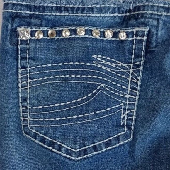 Rancho Estancia Jewelled Distressed Whiskered Embroidered Jeans Size 29 - Picture 5 of 10